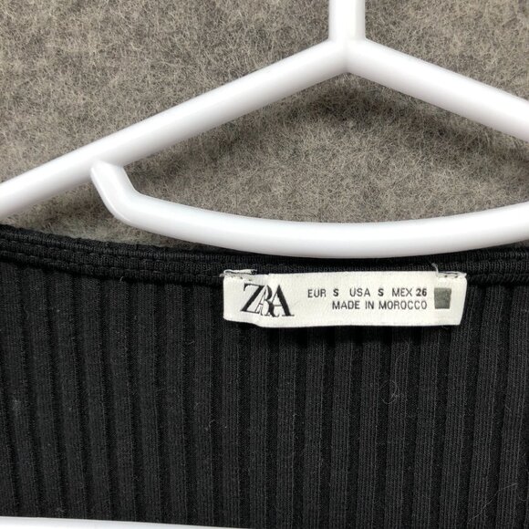 Zara Cropped Cardigan Womens S Black Metal Closure Ribbed Long Sleeve Fitted - Picture 5 of 8